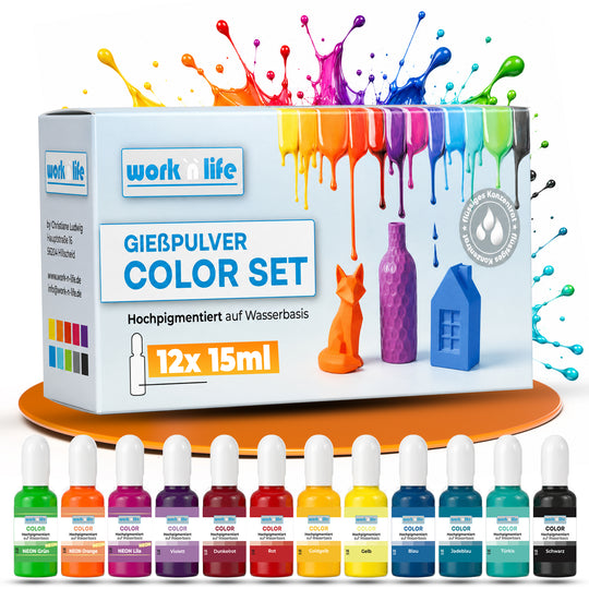 Gießpulver Farben – 12 × 15 ml inkl. 3 Neonfarben