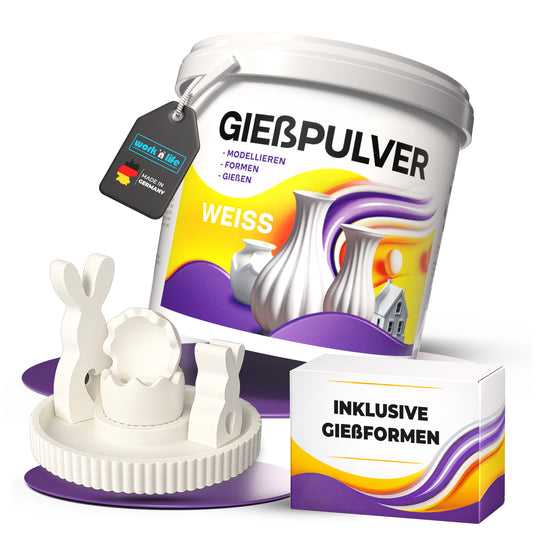 Gießpulver Weiß 1kg im Oster- SET inkl. Silikonformen