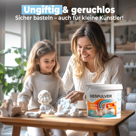 Gießpulver Extra Weiß – ungiftig und geruchlos, sicher basteln auch für kleine Künstler