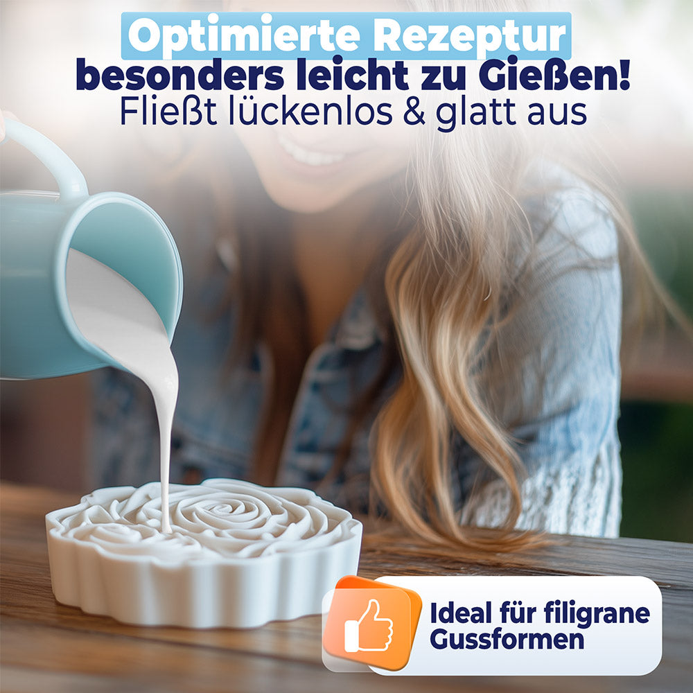 Optimierte Rezeptur: Gießpulver besonders leicht zu gießen - ideal für filigrane Gussformen