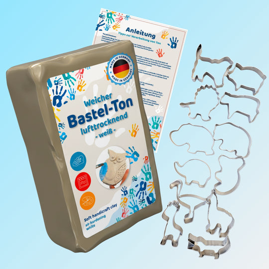 Starter Set – Lufttrocknender Bastelton mit Ausstechformen Tiere