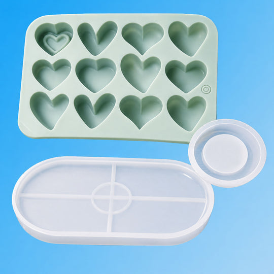Silikonformen Set 3-teilig: Schale, Teelichtform & Herzen